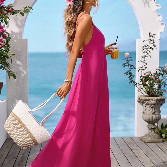 Hot Pink Boho Sexy Women's summer maxi Dress - Picture 5 of 8